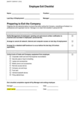 employee exit checklist human outsource employment checklist